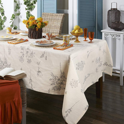 Summer Floral Beige Cotton Linen Rectangle Tablecloth Rustic Garden Natural Decorative Table Cover for Kitchen Dining Summer Picnic Indoor Outdoor Use (Rectangle/Oblong, 55" X 86", Linen)2