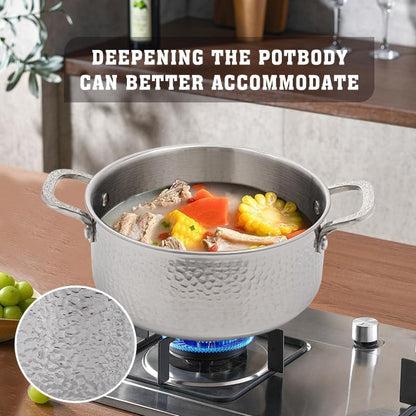 Tri Ply Stainless Steel Stock Pot with Lid 5 Quart Hammered Stockpot Induction Cooking Pot Soup Pot Compatible with All Stovetops (5QT)4