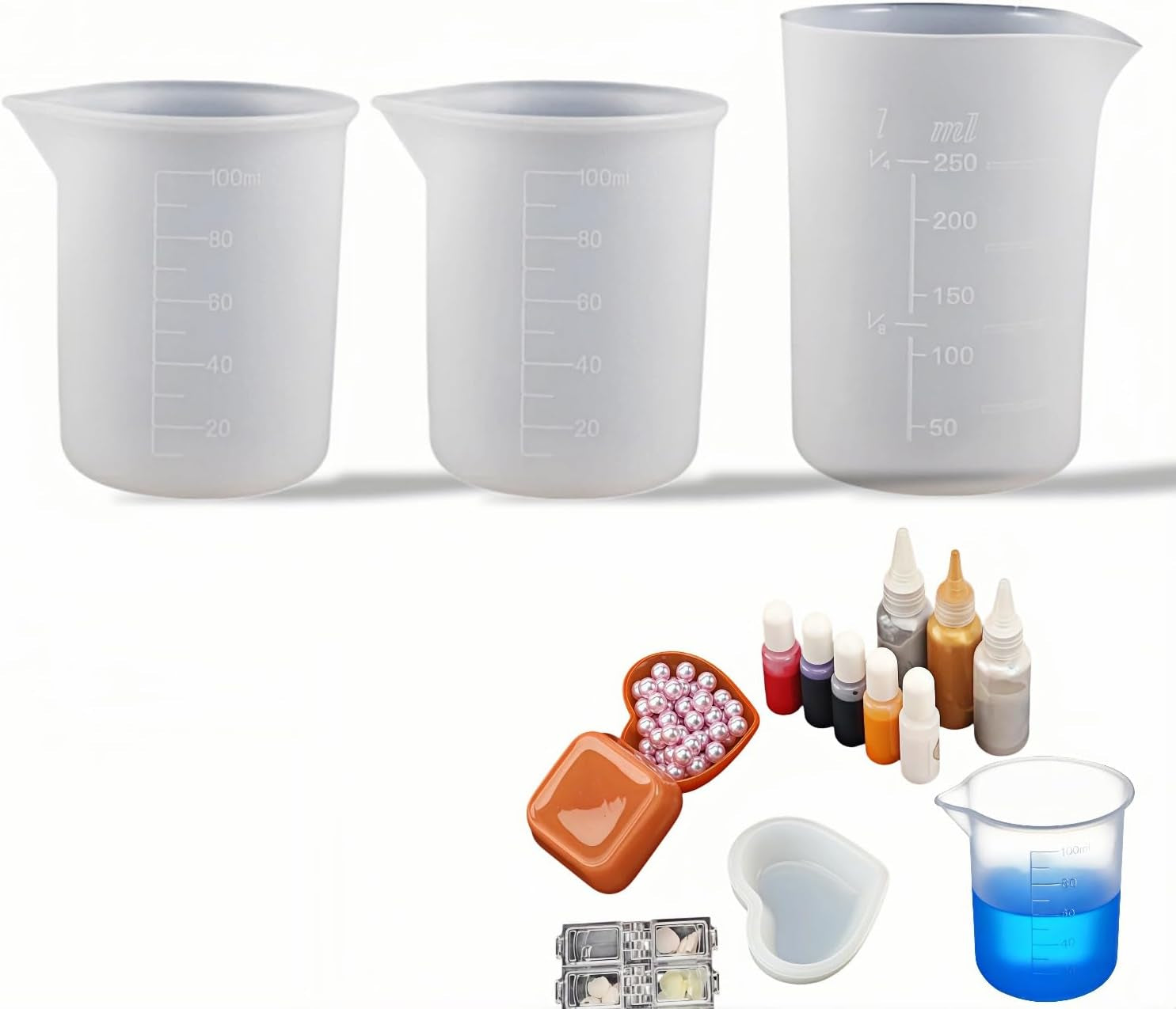 silicone-measuring-cups-for-resin-3-pack-2x100ml-1x250ml-no-spill-pouring-spout-reusable-mixing-cups-for-epoxy-resin-diy-crafts
