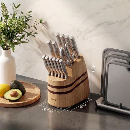 15 Piece Knife Set with Block for Kitchen, Knife Block Set, Brown4
