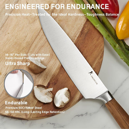 Ultra Sharp 15-Piece Kitchen Knife Set, High Carbon Stainless Steel Blades, Torrefied Brown Wood Handles, Ergonomic Design, Space-Saving Black-Finished Wood Block, Easy Hand Wash, Gift Box6