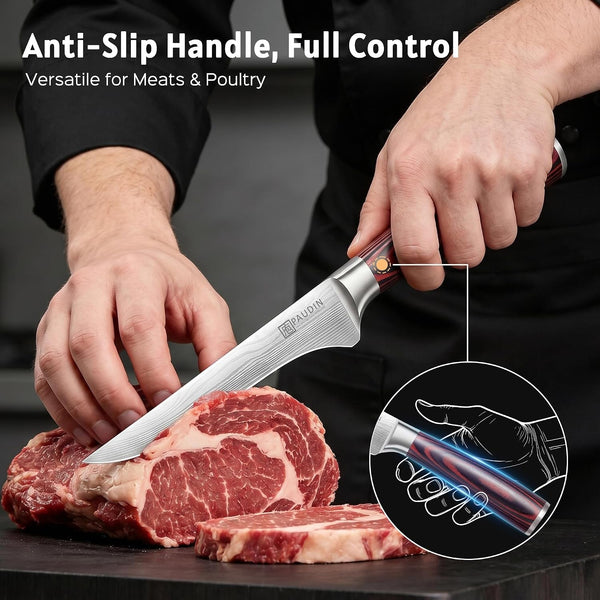 Boning Knife 6 Inch, Super Sharp Fillet Knife, German High Carbon Stainless Steel Deboning Knives, Professional Boning Knives for Meat Poultry Chicken, Pakkawood Handle with Gift Box5