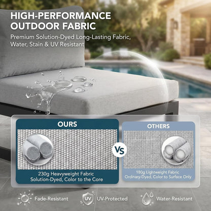 Powder Coated Aluminum Patio Furniture Set with Fire Pit Table, 7 Piece Deep Seat Extra Wide Outdoor Sectional Sofa for 6, L Shaped Luxury Large Conversation Set for Poolside, Light Gray7