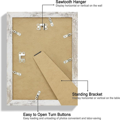 8X11 Picture Frame Set of 2, Made of Real Glass and Distressed White Wooden Frame - 8 by 11 Photo for Wall or Tabletop Display3