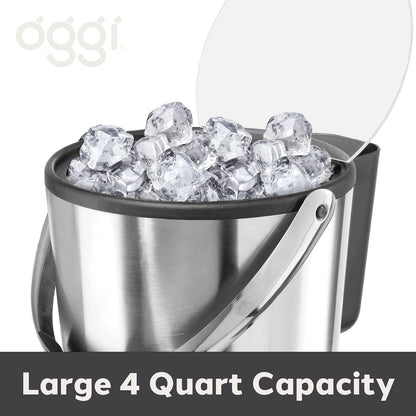 Oggi Insulated Ice Bucket, 4 Quart / 3.8 L, Stainless Steel, Black.5