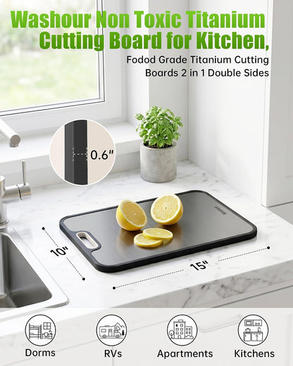 Non Toxic Titanium Cutting Board for Kitchen, Food Grade Titanium Cutting Boards 2 in 1 Double Sides, Non Slip Cutting Mat 15" X 10"2
