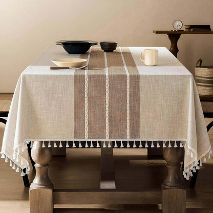 Contrast Linen Rectangle Table Cloth 52X70 Inch Brown1