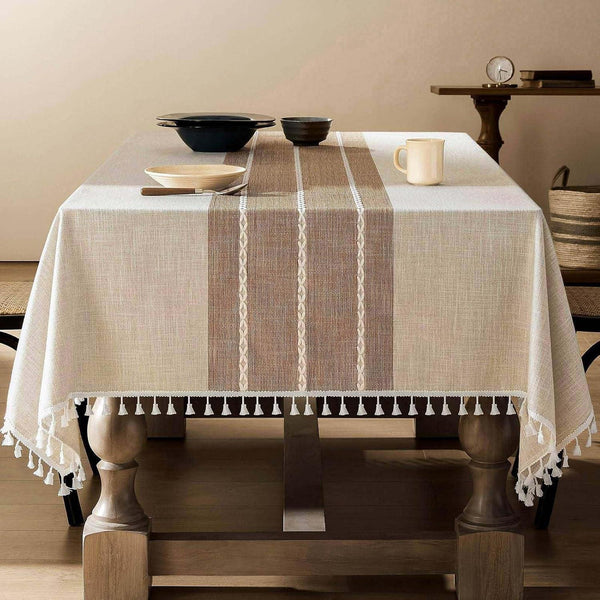 Contrast Linen Rectangle Table Cloth 52X70 Inch Brown1
