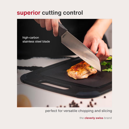 Comfort Santoku Knife - Japanese Stainless Steel Blade - Non-Slip Contoured Handle for All Hand Sizes - Kitchen Tools with Safety Kitchen Blade Guards - Dishwasher Safe - 5.9"5