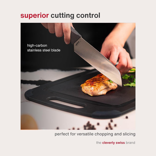Comfort Santoku Knife - Japanese Stainless Steel Blade - Non-Slip Contoured Handle for All Hand Sizes - Kitchen Tools with Safety Kitchen Blade Guards - Dishwasher Safe - 5.9"5