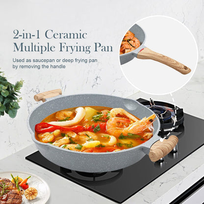 Ceramic Frying Pan with Lid, 14 Inch Saute Pan, Non Stick Frying Pans, 2-In-1 Large Cooking Pan, Nonstick Skillet, Compatible with All Stoves, PTFE & PFOA Free, Blue2