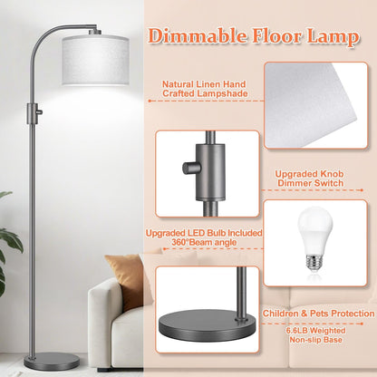 Upgraded Modern Arc Dimmable Tall Standing Floor Lamp with Gray Shade, 1200 Lumens LED Bulb Included, for Living & Reading Room, Bedroom, Office & Nursery, Gray4