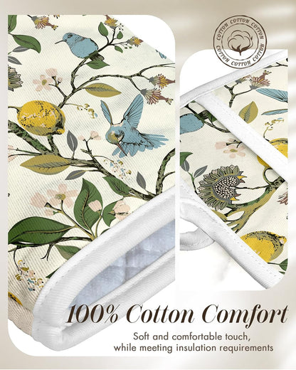 Cotton Oven Mitts and Pot Holders Sets, Lemon Songbird3