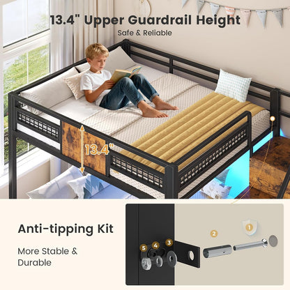 Bunk Bed Full over Full with Stairs, Storage Drawers and LED Lights7
