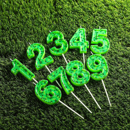 2.76 Inch Number 7 Pixel Birthday Candles, Green Miner Number Candles, Cake Number Candles, Party Celebration, Style Candle5
