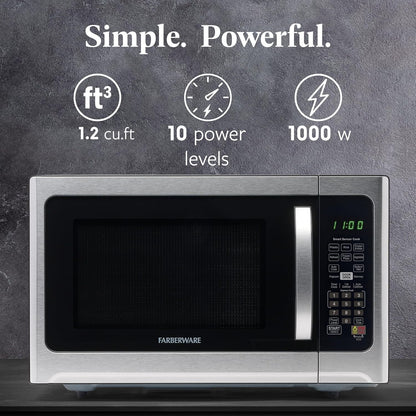 1.2 Cu. Ft. Countertop Microwave Oven – 1000 Watts Power, Smart Sensor Auto Cook Settings, Defrost, Easy Clean and Child Safety Lock - Stainless2