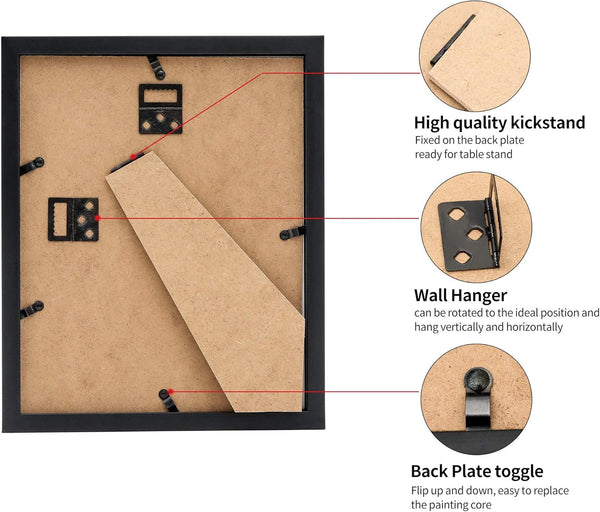 8.5X11 Picture Frames Set of 3, Shatter-Resistant Glass Display Certificate or Pictures 8.5 by 11,To Wall and Tabletop Mounting, Black.4