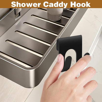 4Pcs Black Shower Caddy, Metal Shelf Basket Rack with Double Hooks for Loofah Sponge4