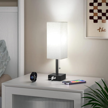 Small Bedside Table Lamp for Bedroom - Desk Lamp for Nightstand, USB C+A7