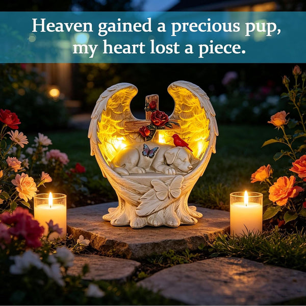 Solar Dog Memorial Stone with Wings Cross Cardinal Passing Away Gift2