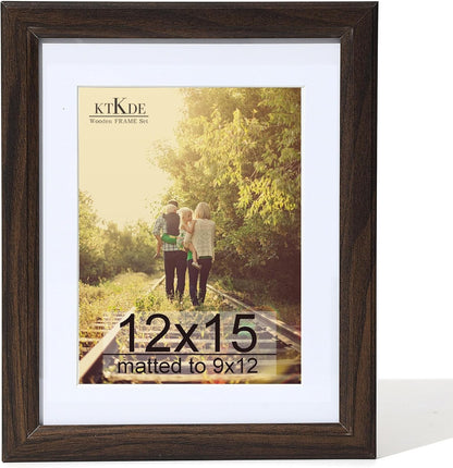 12X15 Picture Frame,Display Pictures 9 X12 with Mat or 12X15 Without, Tempered Glass,15 by 12 Walnut Wooden Frame Wall Gallery Poster Frame Best Gift1