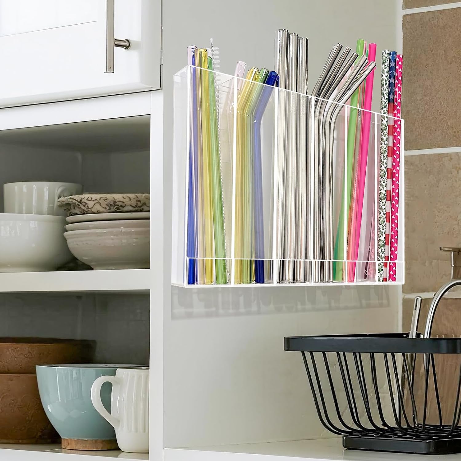 9-6-large-acrylic-straw-holder-for-cabinet-door-6-compartments-easy-to-clean-reusable-tumbler-straw-organizer-storage-small-kitchen-accessories-container-ultra-sticky-cupboard-door-mounted