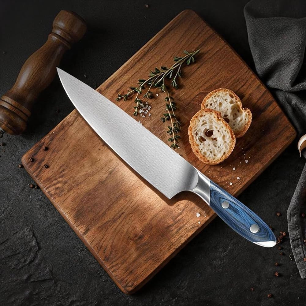 8-inch-stainless-steel-kitchen-chef-knife-blue-pakkawood-handle