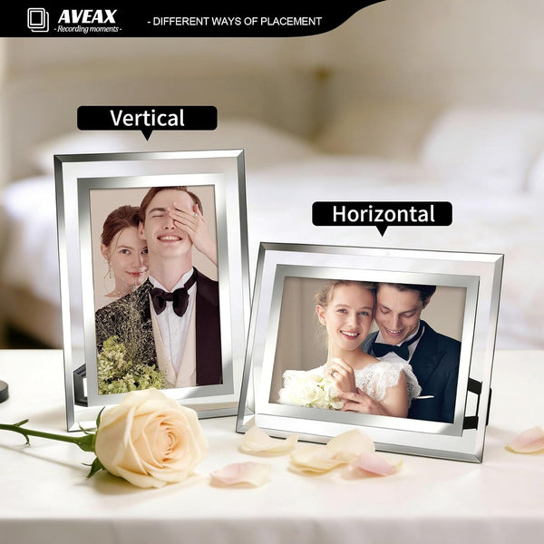 5X7 Picture Frame 4 Pack, Elegant Glass Picture Frame for Tabletop Display, Horizontal or Vertical, Wedding Frame, Silver3