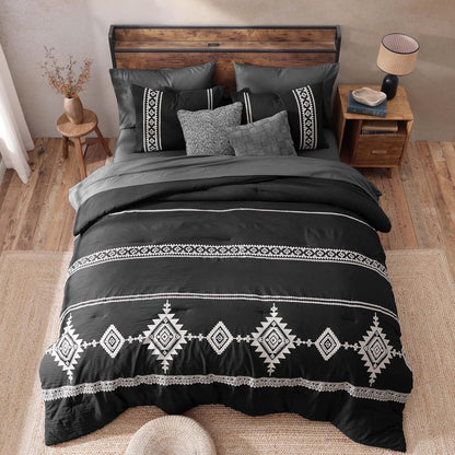 Embroidery Queen Comforter Set 7 Pieces Black Bed in a Bag4