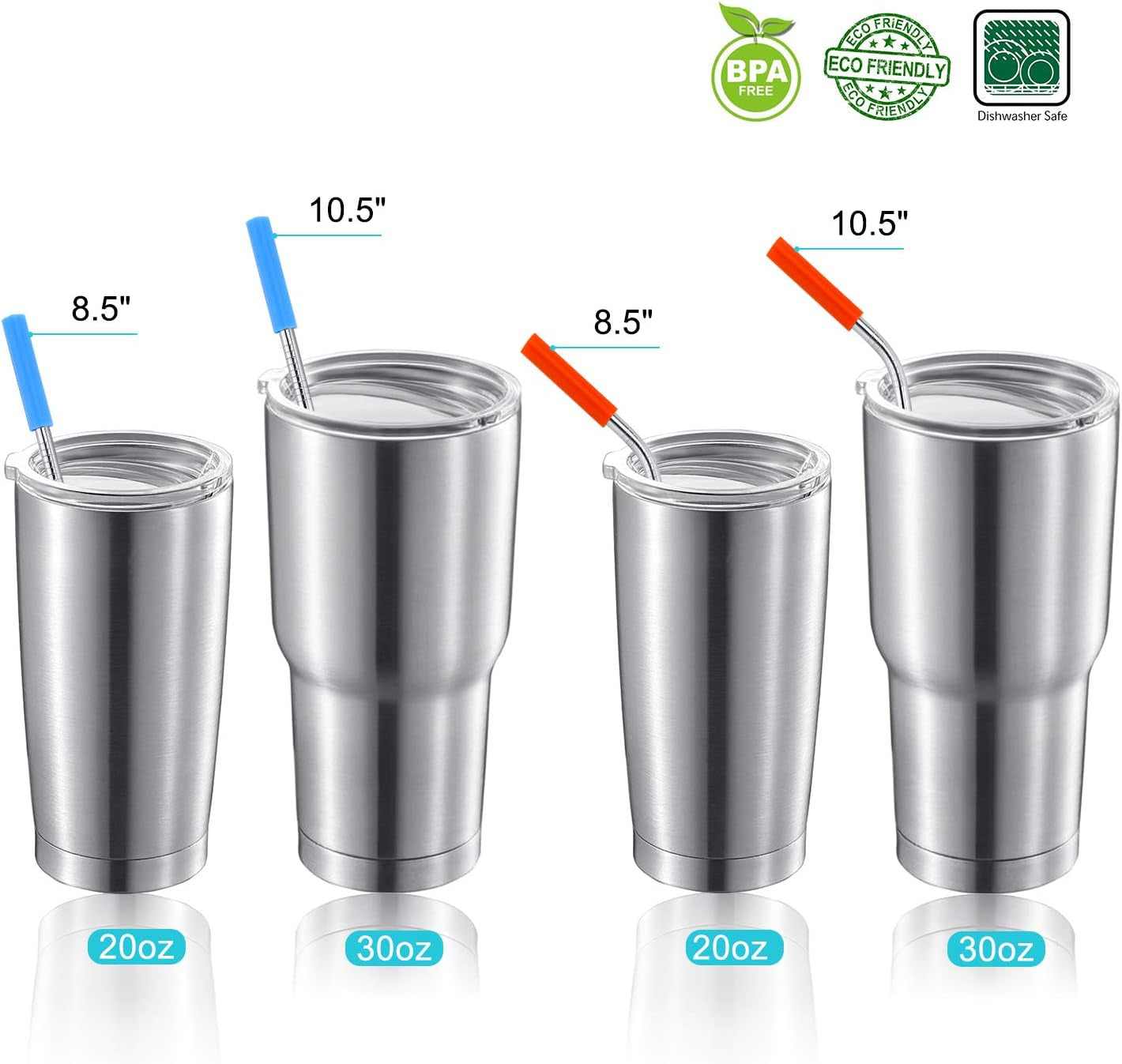 set-of-16-reusable-stainless-steel-straws-with-travel-case-cleaning-brush-silicone-tips-eco-friendly-extra-long-metal-straws-drinking-for-20-24-30-oz-tumbler-silver