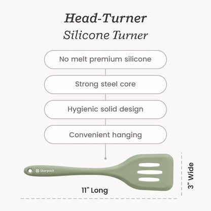 Starpack 'Head Turner' Premium Silicone Turner Spatula, 11.4" Slotted Spatula - Up-To 600°F High Heat Resistant Silicone Slotted Spatulas for Cooking, LFGB Grade Non Stick Rubber Turner Spatula4