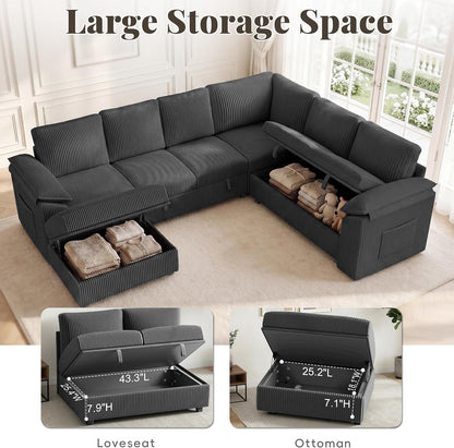 108 in L Shaped Modular Sectional Sofa Couch for Living Room, Dark Grey6
