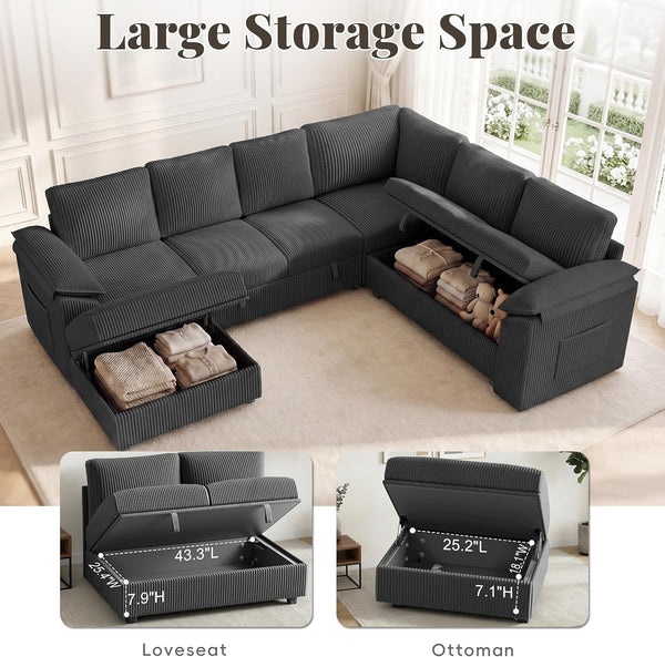 108 in L Shaped Modular Sectional Sofa Couch for Living Room, Dark Grey6