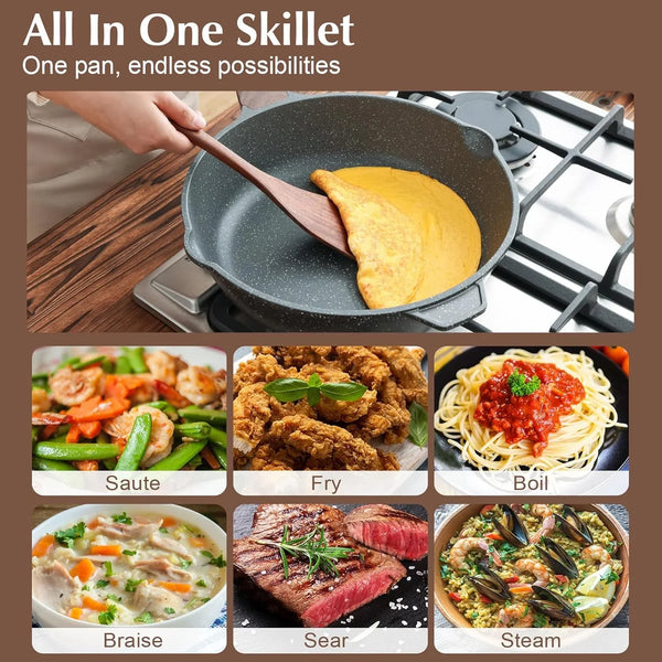 Nonstick Deep Frying Pan Skillet, 12-Inch Saute Pan with Lid, Stay-Cool Handle, Chef Pan Healthy Stone Cookware Cooking Pan, Induction Compatible, PFOA Free4