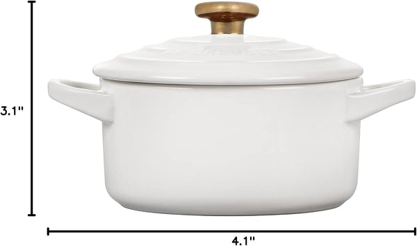 Le Creuset Stoneware Mini round Cocotte, 8Oz., White with Gold Heart Knob7