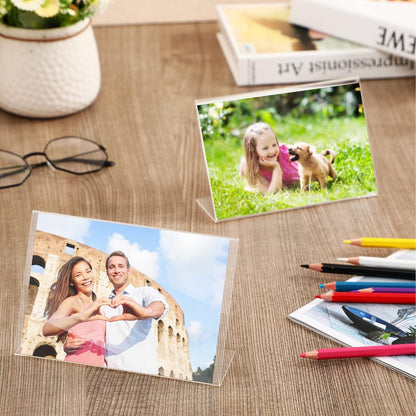 50 Pcs Acrylic Picture Frames Bulk 4 X 6 Inch Plastic Sign Holder Clear Frame Horizontal L Shape Acrylic Photo Slanted Back Plastic Picture Display Stand Flyer Holder for Office Home Desktop7