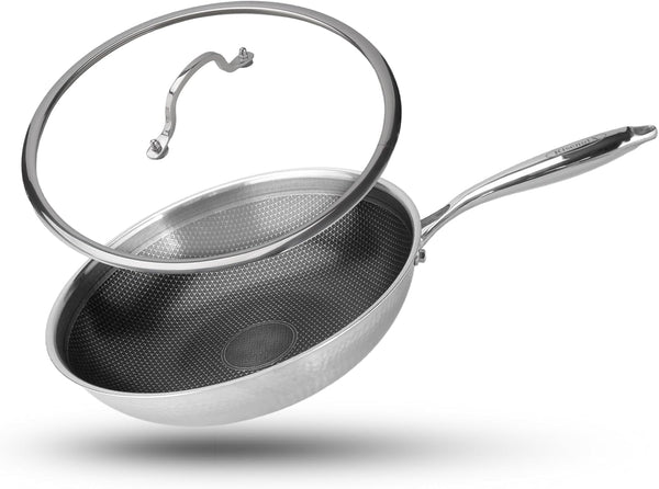Hybrid Wok, 13 Inch Wok with Lid,Stainless Steel Woks & Stir-Fry Pans Non Stick, PFOA Free Cookware, Dishwasher and Oven Safe, Compatible with Induction1
