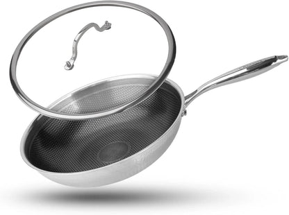 Hybrid Wok, 12 Inch Wok with Lid,Stainless Steel Woks & Stir-Fry Pans Non Stick, PFOA Free Cookware, Dishwasher and Oven Safe, Compatible with Induction1