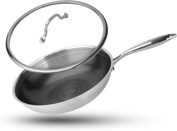 Hybrid Wok, 12 Inch Wok with Lid,Stainless Steel Woks & Stir-Fry Pans Non Stick, PFOA Free Cookware, Dishwasher and Oven Safe, Compatible with Induction1