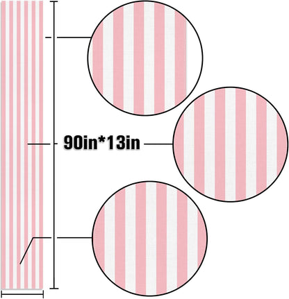 Pink and White Vertical Striped Table Runner Light Pink Birthday Party Decoration Baby Shower Dining Room Home Kitchen Table Decor (Pink, 13" X 90")6