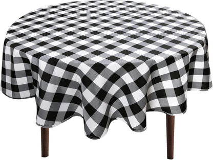 Waterproof Checkered round Tablecloth 60 Inch, Black and White1