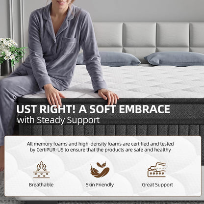 12 Inch Queen Size Mattress, Individually Wrapped Pocket Spring Mattress in a Box, Medium Firm, Breathable Skin Friendly Knit Cover with Fireproof Sponge, Pressure Relief & Motion Isolation,White6