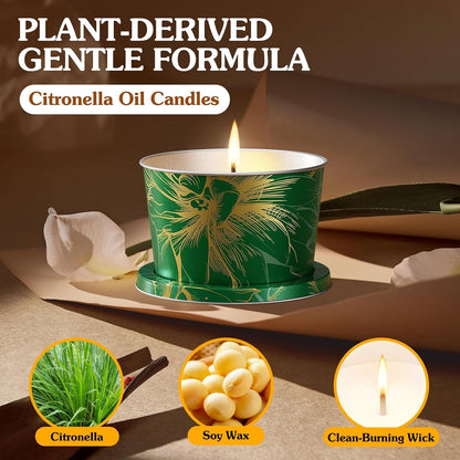 Citronella Candles Outdoor for Patio-3Pcs Natural Soy Wax Portable Citronella Oil Candles in Decorative Tins, Long Lasting Summer Essentials for Camping, Backyard BBQ, Gardening & Outdoor Dining3