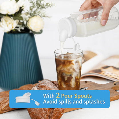 3 Pack 16 Oz Glass Juice Bottles with Lids & 2 Pour Spouts | Clear Reusable Glass with Measurement Marks for Glass Water Bottles,Juicing Containers,Breast Milk Storage and Daily Use2