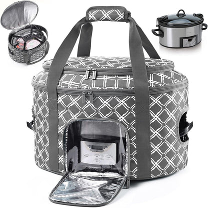 Double-Layer Slow Cooker Carrying Case for Crock Pot 6-8 Quart, Insulated Crockpot Carrier with Adjustable Lid Straps,Portable Slow Cooker Travel Bag for Potluck, Parties, Family Gatherings1