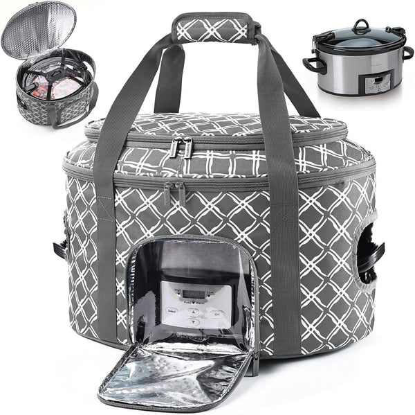 Double-Layer Slow Cooker Carrying Case for Crock Pot 6-8 Quart, Insulated Crockpot Carrier with Adjustable Lid Straps,Portable Slow Cooker Travel Bag for Potluck, Parties, Family Gatherings1