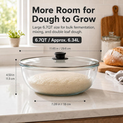 6.7 QT Sourdough Proofing Bowl with Glass Lid, Large Borosilicate Glass Bowl for Bread Dough Rising, Clear Mixing Bowl for Sourdough Bread Making, Baking, Salad and Food Prep4