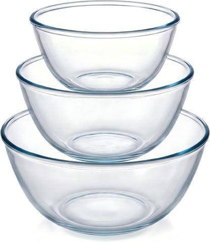 Borosilicate Glass Mixing Bowls Set of 3 (2.8, 2.2, 1.1QT) - Heavy Duty, Scratch Resistant, Non-Toxic & Lead-Free – Oven/Microwave/Dishwasher/Freezer Safe – Ideal for Meal Prep, Baking & Serving1