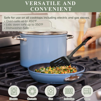 Healthy Duralon Blue Ceramic Nonstick Cookware Set, Diamond Infused Scratch-Resistant, PFAS Free, Dishwasher & Oven Safe, Induction Ready & Evenly Heats, Tempered Glass Lids & Stay-Cool Handles | Scratch-Resistant, Dishwasher & Oven Safe, Induction Ready & Evenly Heats, Tempered Glass Lids & Stay-Cool Handles5