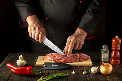 8" Professional Chef Knife, 67-Layer Damascus Steel Kitchen Knife with Ergonomic Handle, Premium Knife for Home & Professional Cooking + Leather Sheath & Gift Box6